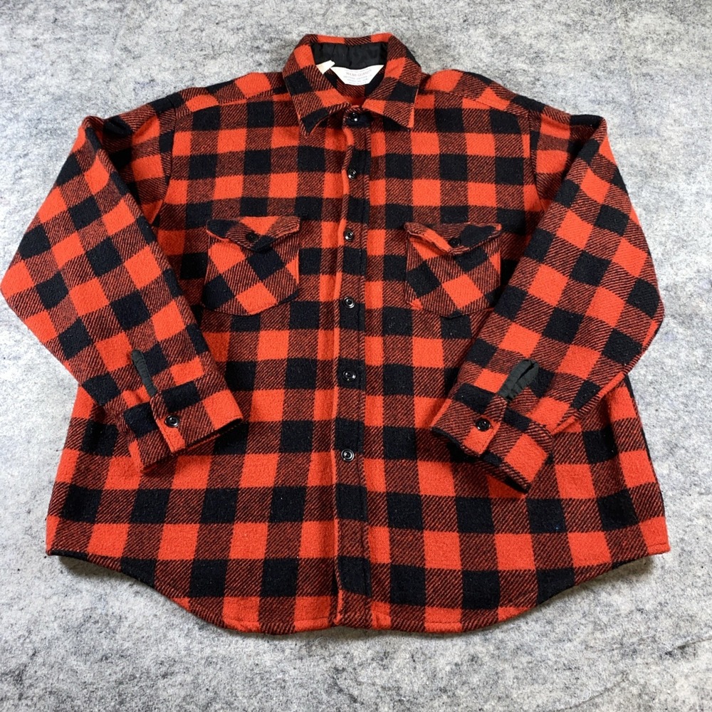 Vintage Wear-Guard Wool Jacket Men's Large Red &‎ Black Checkered Button Up USA